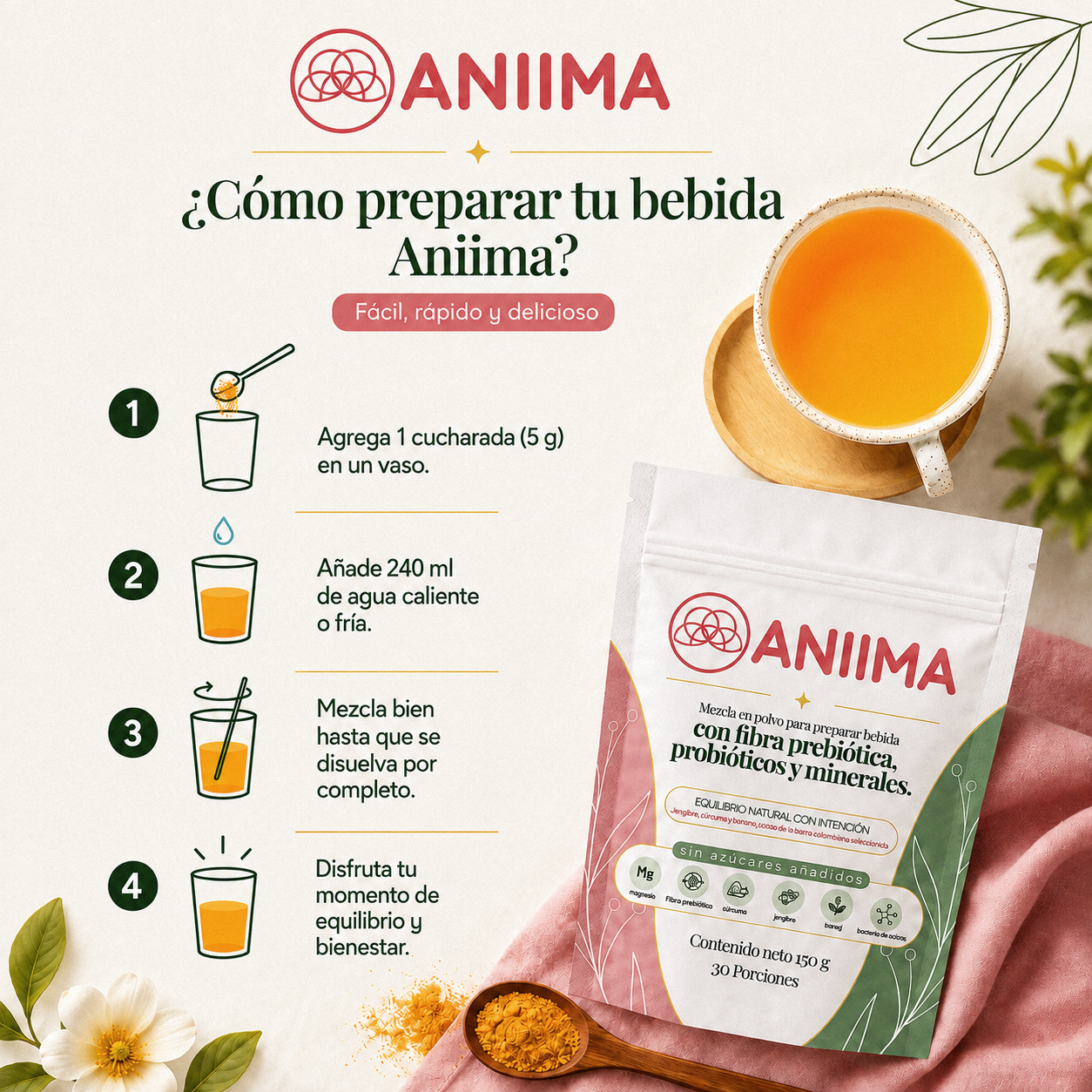 Bebida con probióticos y prebióticos